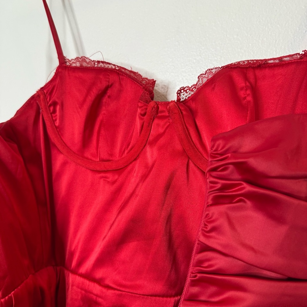Oh Polly All For You Lace Trim Cowl Neck Satin Red Mini Dress holiday event - Picture 9 of 10